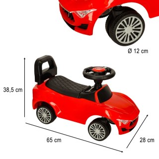 Jeździk pchacz samochód auto z dźwiękiem i światłami czerwony